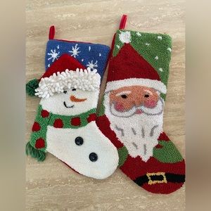 Lots of two Christmas stockings, yarn/rug like, textured primitive/country lock